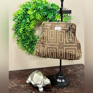 THREE SIXTY BAGS BROWN GEOMETRIC PATTERN ‘50’s STYLE KISS-LOCK BAG/CLUTCH